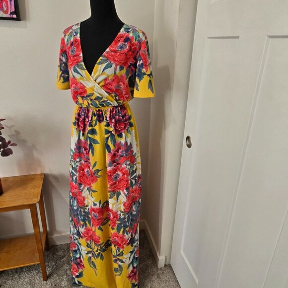 Flying Tomato Yellow Pink Floral Maxi Dress Small Perfect for Easter - Picture 4 of 10